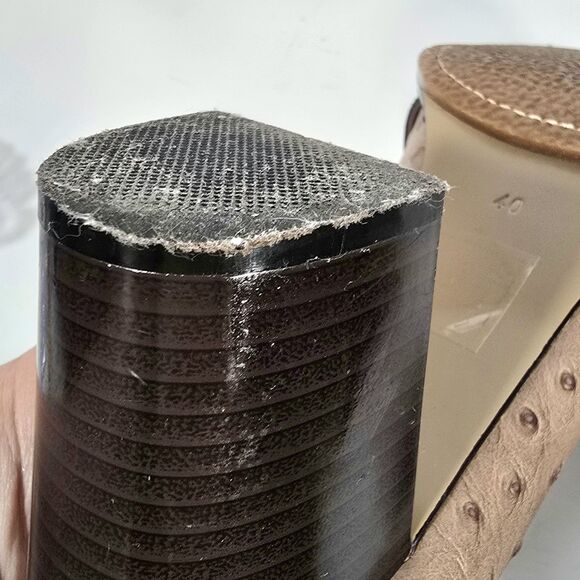 Pilar Abril Ostrich Leather Block Heel Shoes‎ EU 40 US 9.5 Tan Brown Tassels - Picture 10 of 12